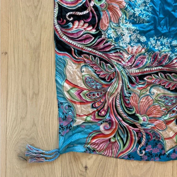 Johnny Was Blue Silk Scarf (in box) - Picture 6 of 6